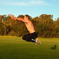 Working on bounds and jumps during plyometrics session at the track.